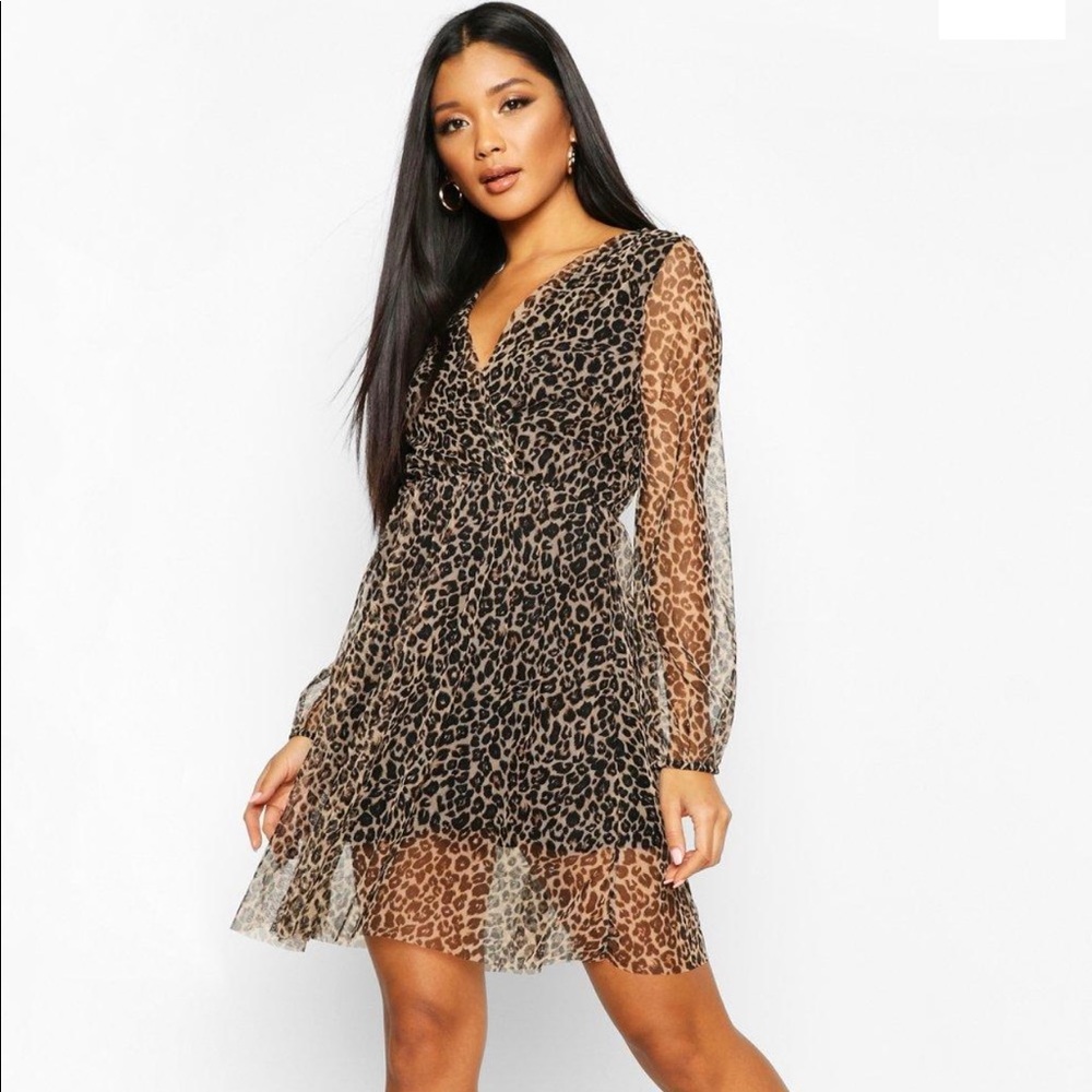 Boohoo Leopard Skater Mesh Dress